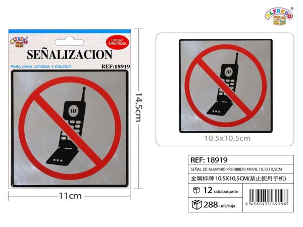 Señal de Aluminio-Prohibido Móvil 10.5X10.5CM - Placa metálica decorativa