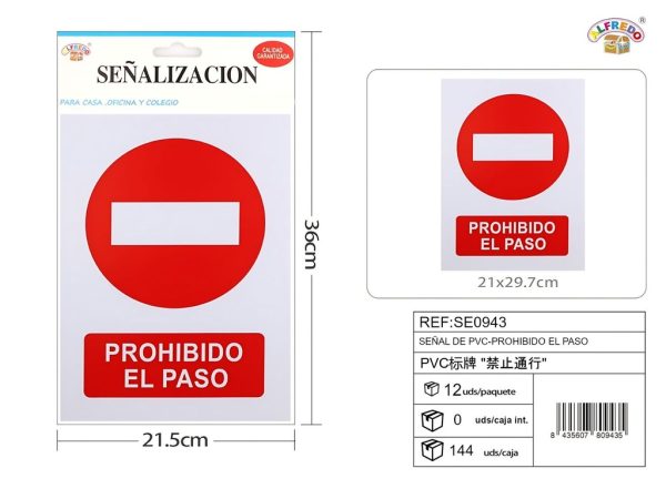 Señal de PVC-Prohibido el paso 21.5 x 36 cm - Señales de PVC