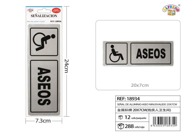 Señal de aluminio - Aseo para personas con movilidad reducida 20x7cm