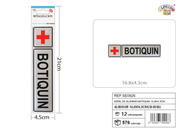 Señal de aluminio - BOTIQUÍN 16.8 x 4.3 cm - Etiquetas metálicas