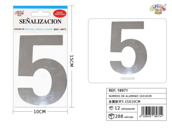 Señal de aluminio - Número 5 15x10cm - Señales decorativas