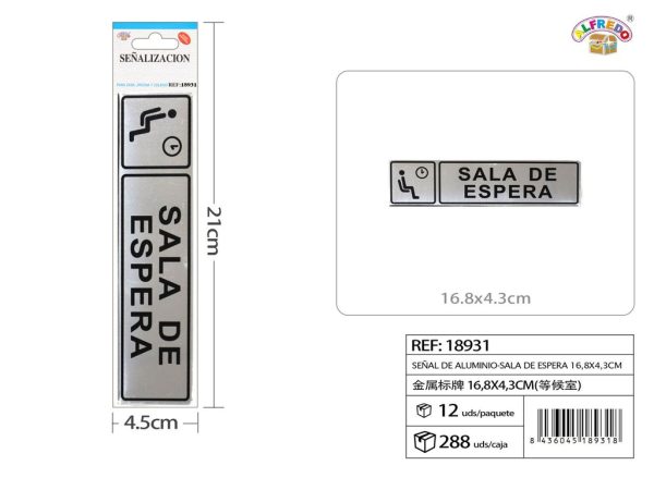 Señal de aluminio - SALA DE ESPERA 16.8 x 4.3 cm - Etiquetas metálicas