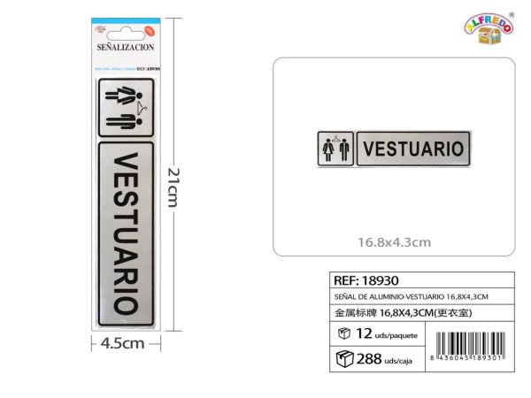 Señal de aluminio - VESTUARIO 16.8 x 4.3 cm - Etiquetas metálicas