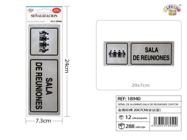 Señal de aluminio - sala de reuniones 20x7cm