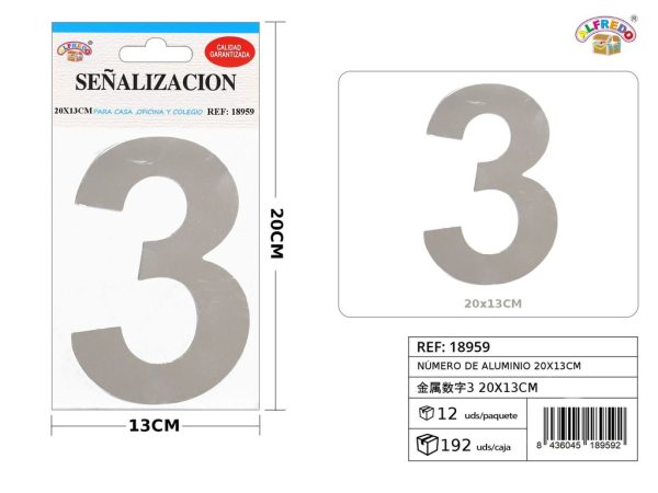 Señal de aluminio número 3 20x13cm - Señalización