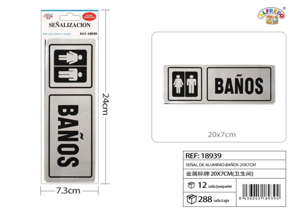 Señal de aluminio para baños 20x7cm para señalización