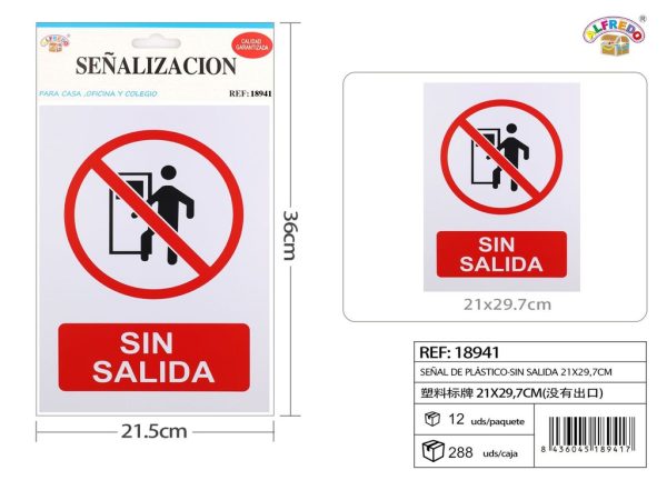 Señal de plástico "Sin Salida" 21x29.7cm para puertas y accesos