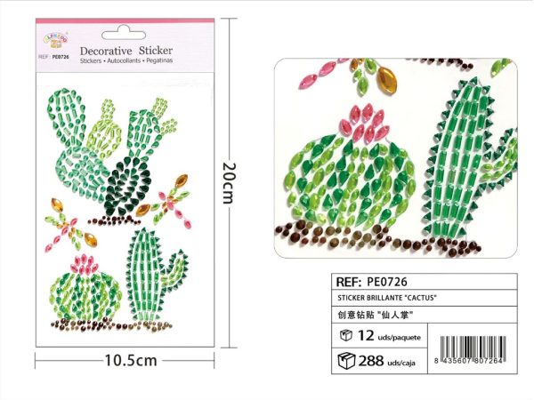 Sticker Brillante "Cactus" 10.5x20 cm - Pegatinas de diamantes y perlas
