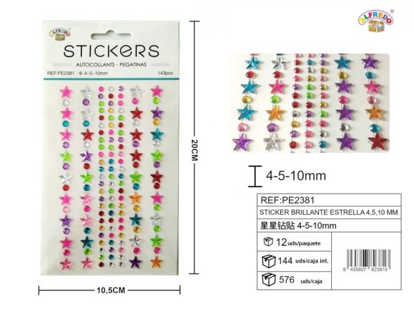 Sticker Brillante "Estrella" 4.5,10mm-143pcs 10.5x20 cm - Adorno de diamantes y perlas