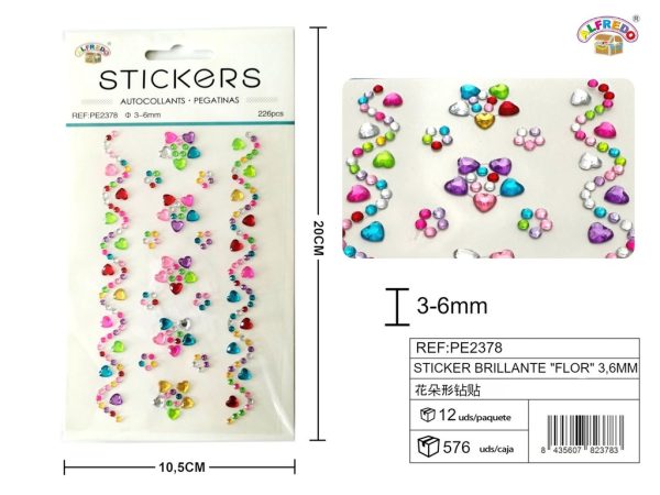 Sticker Brillante "Flor" 3.6mm-226pcs 10.5x20 cm - Adorno de diamantes y perlas