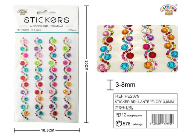 Sticker Brillante "Flor" 3.8mm-272pcs 10.5x20 cm - Adorno de diamantes y perlas
