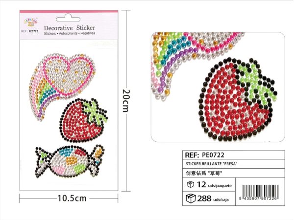 Sticker Brillante "Fresa" 10.5x20 cm - Pegatinas de diamantes y perlas