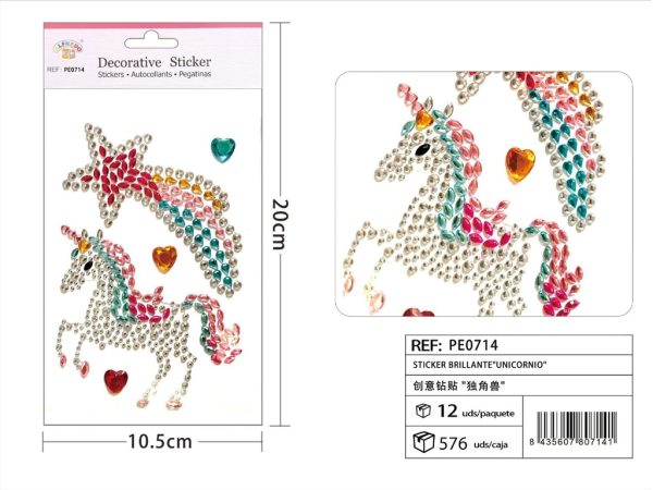 Sticker Brillante "Unicornio" 10.5x20 cm - Pegatinas de diamantes y perlas