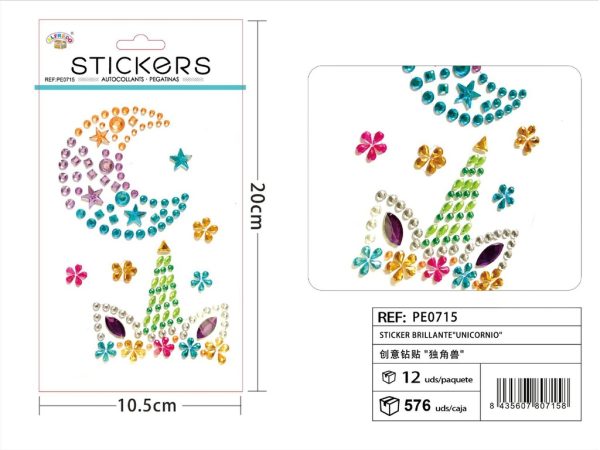 Sticker Brillante "Unicornio" 10.5x20 cm - Pegatinas de diamantes y perlas - Imagen 3