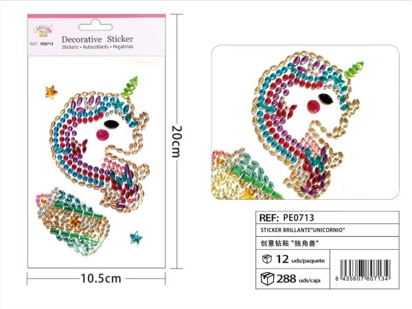 Sticker Brillante "Unicornio" 10.5x20 cm - Pegatinas de diamantes y perlas - Imagen 4