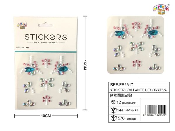 Sticker Brillante Decorativa 10x15 cm - Adorno de diamantes y perlas
