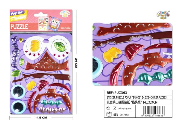 Sticker Puzzle Popup "Buhos" 14.5X24CM - Pegatinas decorativas para niños