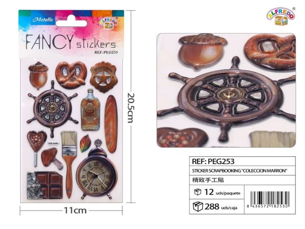 Sticker Scrapbooking "Colección Marrón" 11X20.5CM - Pegatinas decorativas para manualidades