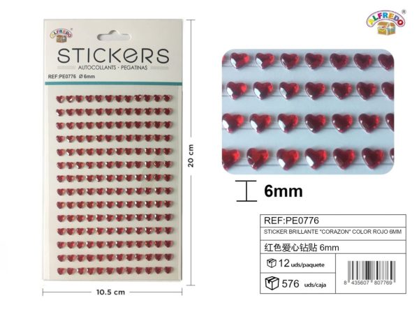 Sticker brillante "Corazón" color rojo 6mm 10,5X20 cm - Pegatinas decorativas