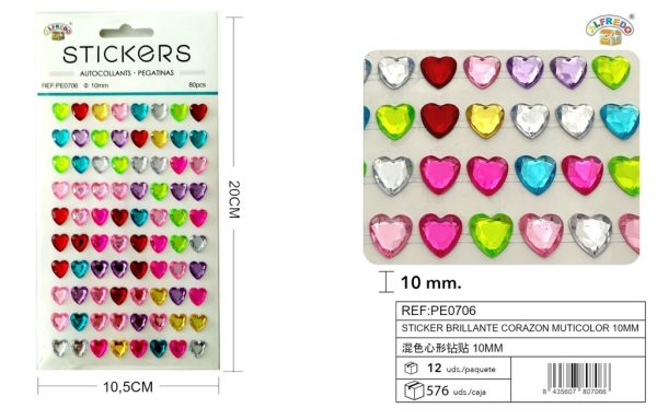 Sticker brillante "Corazón" color surtido 10mm-80pcs 10,5X20 cm - Pegatinas decorativas