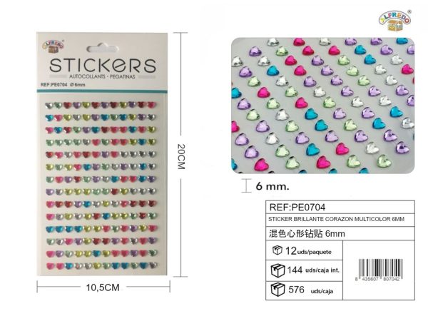 Sticker brillante "Corazón" color surtido 6mm-168pcs 10,5X20 cm - Pegatinas decorativas