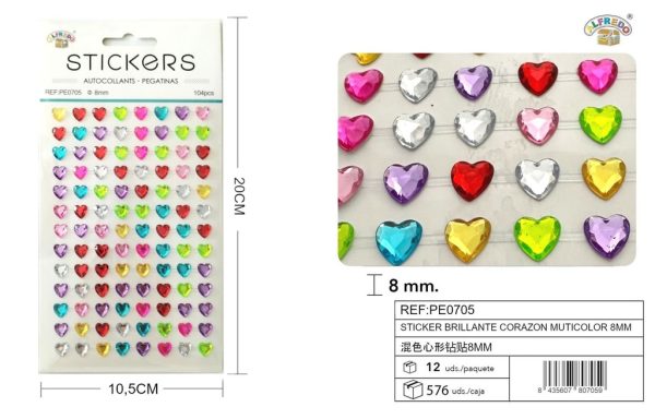 Sticker brillante "Corazón" color surtido 8mm-104pcs 10,5X20 cm - Pegatinas decorativas