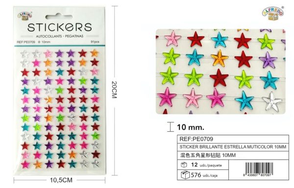 Sticker brillante "Estrella" color surtido 10mm-91pcs 10,5X20 cm - Pegatinas decorativas
