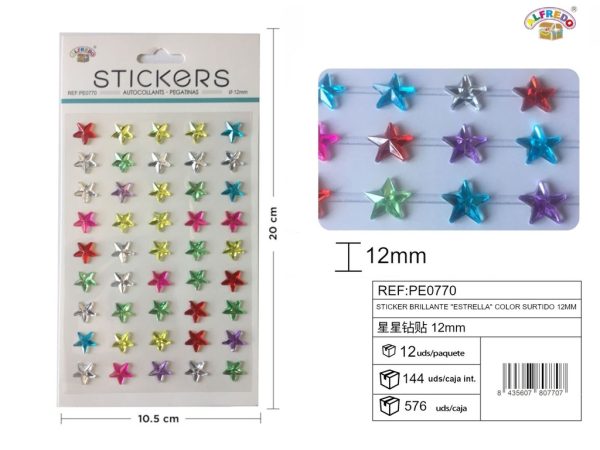 Sticker brillante "Estrella" color surtido 12mm-60pcs 10,5X20 cm - Pegatinas decorativas