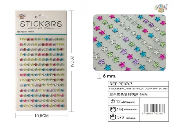 Sticker brillante "Estrella" color surtido 6mm-195pcs 10,5X20 cm - Pegatinas decorativas