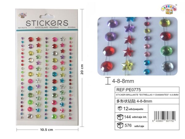 Sticker brillante "Estrellas y Diamantes" 4.8mm y 8.8mm 10.5x20cm para manualidades