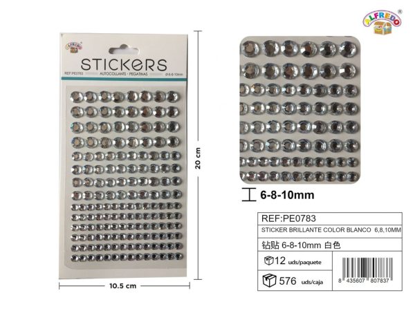 Sticker brillante color blanco 6,8,10 mm 10,5x20 cm - Pegatinas decorativas de diamantes y perlas