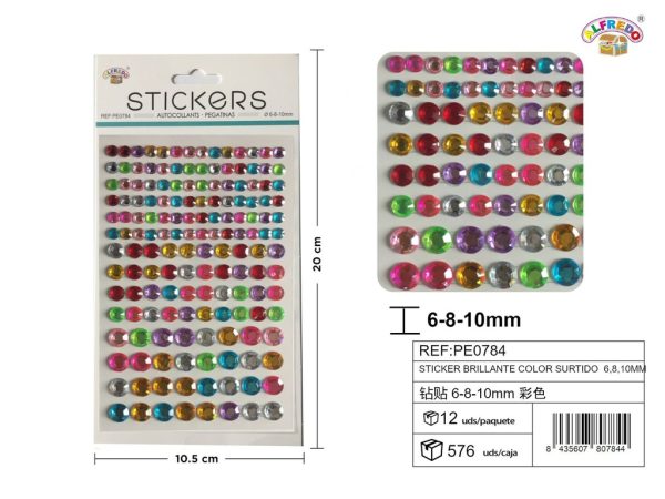 Sticker brillante color surtido 6,8,10 mm 10,5x20 cm - Pegatinas decorativas de diamantes y perlas