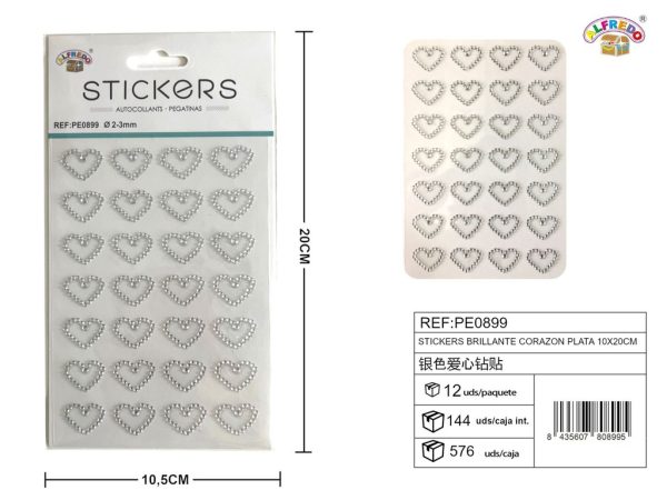 Sticker brillante corazón plata 10 x 20 cm - Etiqueta decorativa