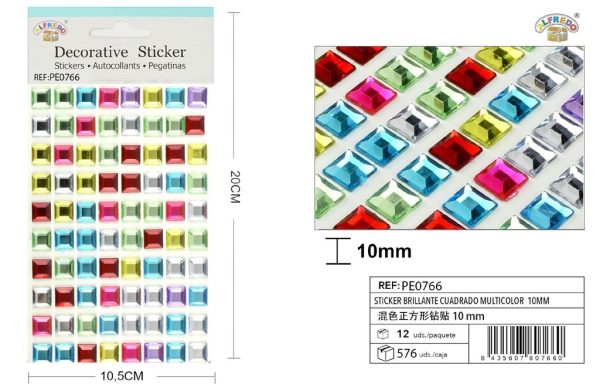Sticker brillante cuadrado multicolor 10mm 10,5X20 cm - Pegatinas decorativas