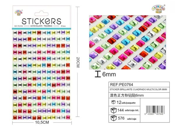 Sticker brillante cuadrado multicolor 6mm-168pcs 10,5X20 cm - Pegatinas decorativas