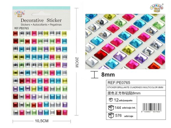 Sticker brillante cuadrado multicolor 8mm-105pcs 10,5X20 cm - Pegatinas decorativas