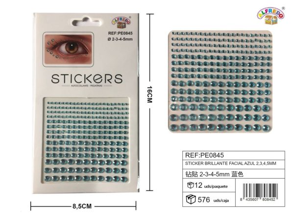 Sticker brillante facial azul 2,3,4,5mm 8.5x16cm - Accesorios de belleza