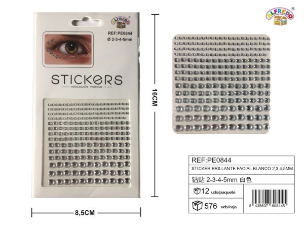 Sticker brillante facial blanco 2,3,4,5mm 8.5x16cm para maquillaje