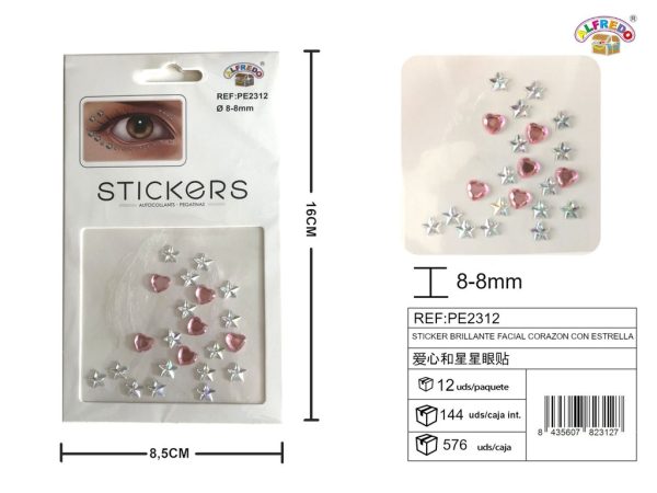 Sticker brillante facial corazón rosa con estrella 8.5x16cm - Accesorios de belleza