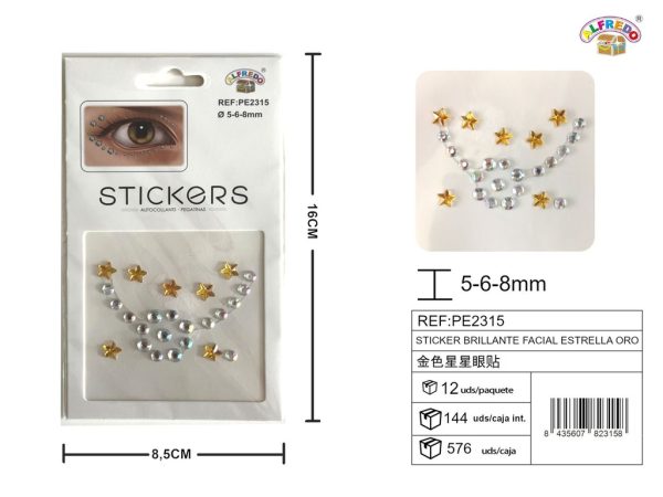 Sticker brillante facial estrella oro 8.5x16cm para decoración de maquillaje