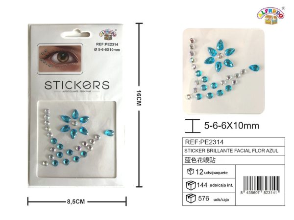 Sticker brillante facial flor azul 8.5x16cm - Accesorios de belleza
