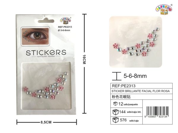 Sticker brillante facial flor rosa 8.5x16cm - Accesorios de belleza