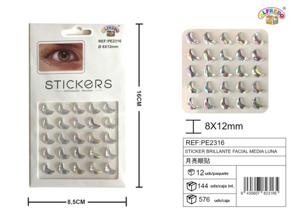 Sticker brillante facial media luna 8.5x16 cm - Decoraciones faciales