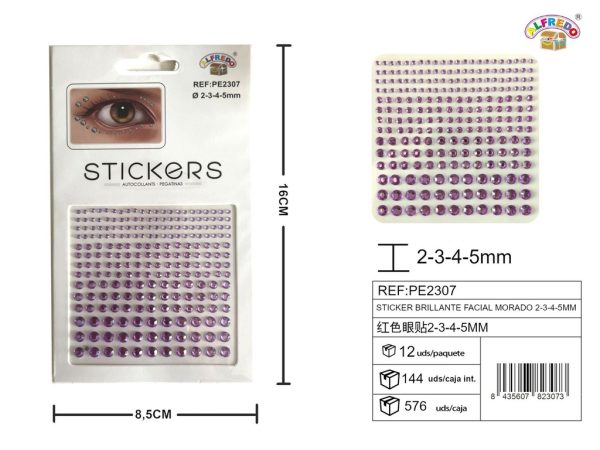 Sticker brillante facial morado 2,3,4,5mm 8.5x16cm - Accesorios de belleza
