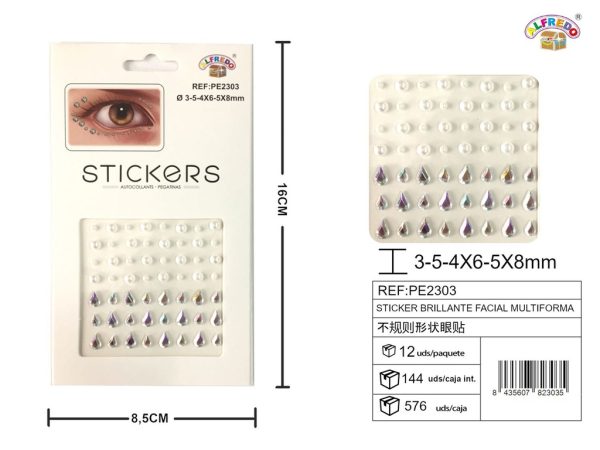 Sticker brillante facial multiforma 8.5x16cm para maquillaje y decoración