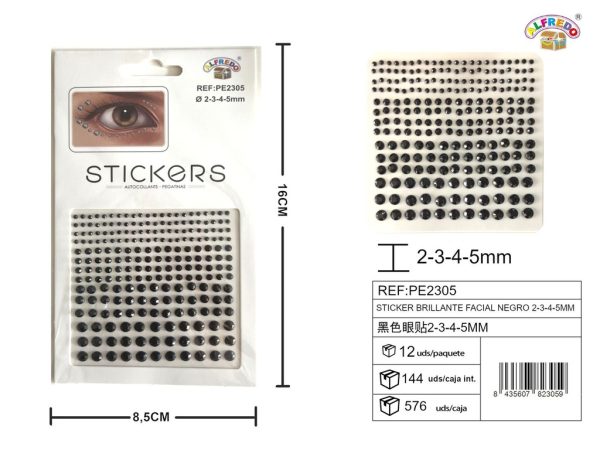 Sticker brillante facial negro 2,3,4,5mm 8.5x16cm - Accesorios de belleza