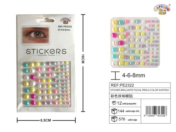 Sticker brillante facial perla color 4,6,8mm 8.5x16 cm - Decoraciones faciales