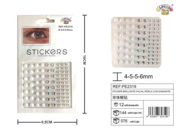 Sticker brillante facial perla con diamante 8.5x16 cm - Decoraciones faciales