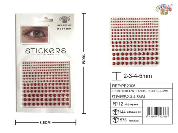 Sticker brillante facial rojo 2,3,4,5mm 8.5x16cm - Accesorios de belleza