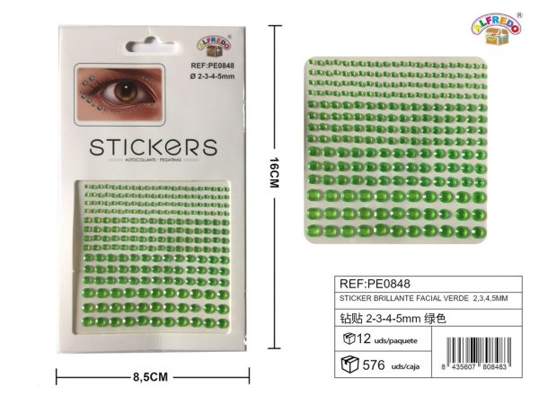 Sticker brillante facial verde 2,3,4,5mm 8.5x16cm - Accesorios de belleza
